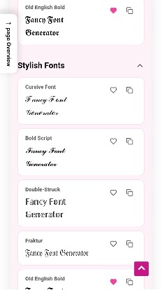 Showcase of different fancy font styles like Cursive Font, Bold Script, Double-Struck letters, Fraktur Gothic, and Old English Bold for the word Fancy Font Generator